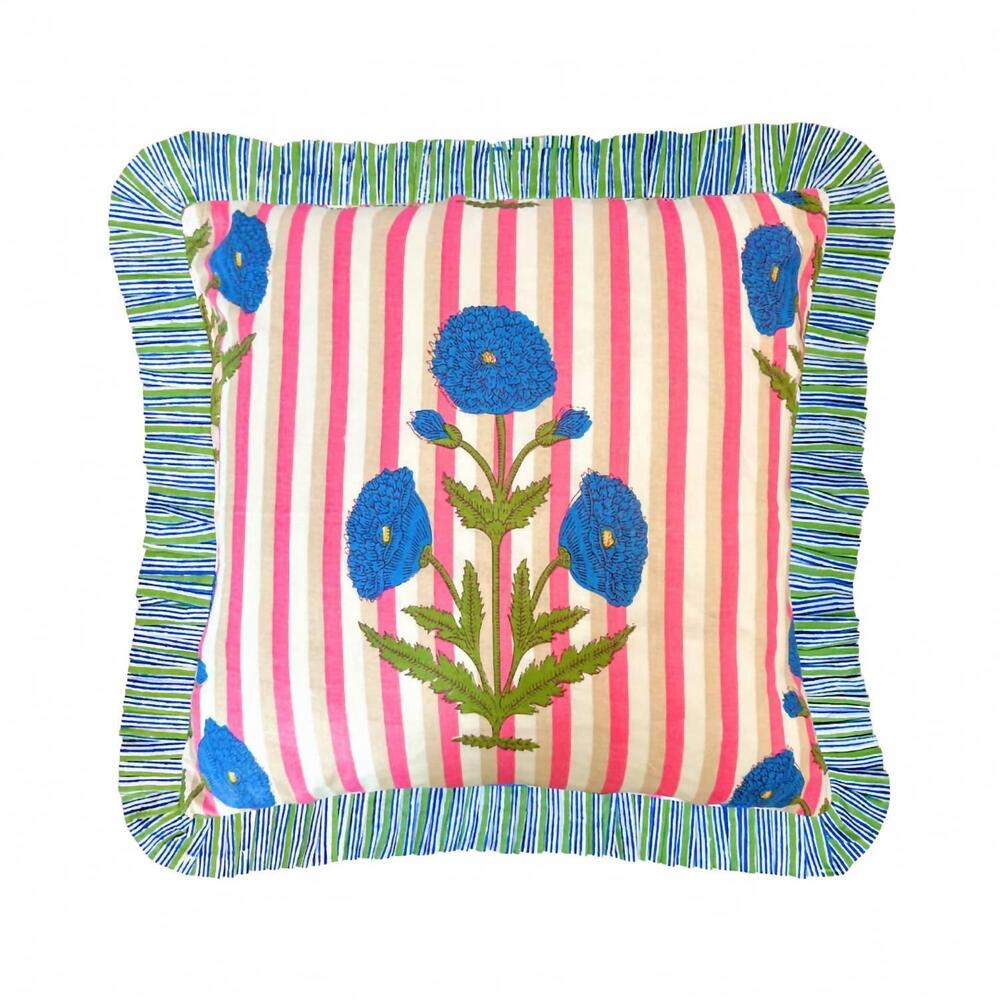 NEW LAURA PARK marigold stripes block print throw pillow in pink